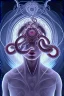 Placeholder: Spiritual being with Tentacles over human Head creating reality around, wrapping Spiral around Human, Psychedelic