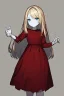 Placeholder: Blonde girl, white skin color, blue eyes, standing in the moonlight, handdrawn, red dress, raisedhand