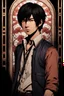 Placeholder: Waifu exceptional, Best quality, best aesthetics, real life, newest, 1boy, masterpiece, James, black eyes, black hair, cover, denji, photorealistic, extremely stunning, Art Nouveau, backlight, (silent hill) only style 8k, by tatsuki fujimoto masahiro ito, individual focus, enhanced, simple background, standing, hand on hip, smile, mouth shut, smile, teeth, looking at viewer, front angle, cowboy shot