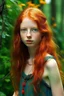 Placeholder: pretty girl, aged 13, ginger, conventionally attractive, realism, dreamy, tight top, bright clothes, full length, faun, satyr