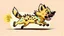 Placeholder: Cute chibi hyena dog chasing its own tail, cartoony, colorful, exaggerated, simplified, adorable