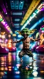 Placeholder: gremlin yoga tumbling in water slide in the middle of crazy dance moves dancing on buss parked in dark lit reflective wet arcade hall tunnel,bokeh like f/0.8, tilt-shift lens 8k, high detail, smooth render, down-light, unreal engine, prize winning