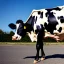 Placeholder: A cow wearing a pantsuit