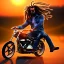 Placeholder: ein mann mit kurzen dreadlocks fährt pocketbike im sonnenuntergang