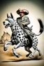 Placeholder: mexican general Hitler on fast cheetah dog donkey, airbrush and pen outline, motion blurred background
