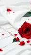 Placeholder: blonde hair strands cuts . white fabric background. measuring tape .drops of blood.red rose.cinematic