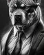 Placeholder: Illustrative sketch of a image of an angry humanoid dog, suit and tie, arte lineal ultra quality, 8k