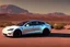 Placeholder: A Tesla 'Model Y' is parked, in the Mojave Desert. (CINEMATIC, WIDE ANGLE LENS, PHOTO REAL)