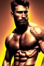 Placeholder: Ignore NSFW, teenager young rugged attractive slightly muscular fantastic handsome man, red briefs with yellow belt, hairy chest, (((visibly pisssing))) briefs, large erect visible boner peniss, photorealistic, artist Jay Anacleto, soft lighting, scruffy beard