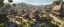 Placeholder: A busy market in a beautiful surreal sunny countryside scene with distant hills, many conjoining intricate characterful dwellings (designed by Esher) with walkways & stairways, many paths, waterfalls & a waterwheel : ultra high detail, photorealistic, epic cinematic, 8K, Large depth of field