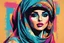 Placeholder: beautiful arab woman in hat in pop art style vector