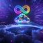 Placeholder: Colourful 3D glowing infinity symbol ∞, hovering above a colourful glowing cloud, network and lights coming from the cloud onto a futuristic map of the globe, inspiring, neon, glowing, friendly, beautiful, octane render, 8k post-production, artstation: award-winning: atmospheric: commanding: fantastical: clarity: 16k: ultra quality: striking: brilliance: liquid medium: stunning colors: amazing depth; lens: f/8, 28mm