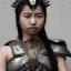 Placeholder: beautiful young asian queen with black leather studded armor, delicate black braided hair, glass eyes, highly detailed, 8k, ambient light