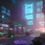 Placeholder: cyberpunk slums houses scifi shop robot interior