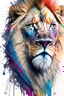 Placeholder: "lion", clean design, art station, splash of colorful paint, contour, ((solid white background)), gazing into camera, hyperdetailed intricately detailed, unreal engine, fantastical, cinema lighting, intricate detail, splash screen, complementary colors, fantasy concept art, 8k resolution, DeviantArt masterpiece, watercolor, paint dripping