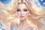 Placeholder: Enlighten, highly detailed whole body, happy smiling cosmic elegant beautiful ballerina long blond hair, big blue eyes, white-gold costume, cosmic reality bright cristal glitter cristal sunny magic morning with wonderful sunshine on the sky, white gold light pink blue shining graduated colours, nice magic atmosphere, cosmic ambiance, vessels, stars, glitters, hyper ultra realistic, 32 K, tom bagshaw, greg rutkowski, global illumination, radiant light bright sky, intricate details