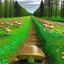 Placeholder: A yellowish green grassy road with mushrooms designed in Matryoshka dolls painted by Peter Carl Faberge