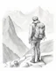 Placeholder: dream traveler man and woman with backpack in mountain background , full figure, side view, pencil sketch ,drawing, in white background