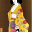 Placeholder: Retrato de cuerpo entero una Geisha Bella voluptuosa con kimono con el estilo de Gustav Klimt