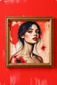 Placeholder: A beautiful young women painted with abstract red painting in side a picture frame