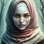 Placeholder: dripping, runnt, melting watercolor painting as woman's face, wearing hijab, fine detail, highly intricate, modern surrealism painting, fog, high-quality, volumetric lighting, 8k, ultrahd, George Grie, Marco Escobedo, Igor Morski,Brian Froud, Howard Lyon, Selina French,