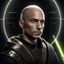 Placeholder: star wars bald male corellian jedi pilot wearing gunmetal grey and black old republic armored robes with gold trim inside the jedi temple holding a lightsaber with viridian green blade in left hand, centered head and shoulders portrait, hyperdetailed, dynamic lighting, hyperdetailed background, 8k resolution, volumetric lighting, light skin, fully symmetric details