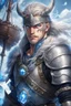 Placeholder: warrior in anime style, with blue eyes wearing silver Vikings armor with a blue crystal on his chest with a battle axe on the pirate ship, anime, anime style