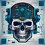 Placeholder: FLAT VECTOR LAYERED IMAGE OF CYBERNETIC SKULL PARTS IN A SCHEMATIC