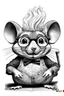 Placeholder: - “Mr. Whiskers McStreusel crazy old mouse inside his magic cheese shop, a wiry fellow with wild white hair and glasses so large they practically covered his whole face.” charcol sketch on white background