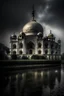 Placeholder: cinematic photo of the Taj Mahal with rain in the backdrop