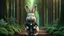 Placeholder: High-end hyperrealism epic cute fluffy rabbit hero placed in the middle length of the forest alley 20 metres away from camera, Steampunk-inspired cinematic photography, symmetry forest alley background, Aesthetic combination of metallic sage green and titanium blue, Vintage style with brown pure leather accents, Art Nouveau visuals with Octane Render 3D tech, Ultra-High-Definition (UHD) cinematic character rendering, Detailed close-ups capturing intricate beauty, Aim for hyper-detailed 8K