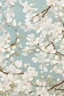 Placeholder: Transport yourself to a peaceful summer day with a modern illustration of a deep light blue background, featuring delicate line-work with white lines of pear tree petals blossoming. The simple lines of the petals are gently swaying, adding a sense of movement and life to the tranquil scene. The petals are scattered throughout the whole background. The vibrant contrast between the soft petals and the bold blue is simply breathtaking. Focus on the details of the lines that form the petals