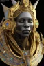 Placeholder: black male African Egyptian alien, cracks in the voodoo head, wicked, diamond eyes, crown, blood, 8k, finely detailed, photo realistic, leopard robe turquoise skull head gold dragon space alien rain skeleton gold teeth silver crown silver space suit spaceships