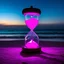 Placeholder: an hourglass on a beach at night, purple light