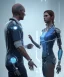 Placeholder: detroit become human, man, women looking at each other, real Handshake with both hands, sci-fi fantasy style, volumetric lighting, particales,highly detailed,cinamatic, deep colours,8k.