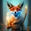 Placeholder: upper body of cute tall fox wizard with big eyes holding magical torch , wood and rope bridge in magical forest, spray painting, autumn foliage frame, fantasy art , sun, movie poster, Realistic photography, incredibly detailed, ultra high resolution, 8k, complex 3d render, cinema 4d, color corrected