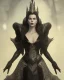 Placeholder: old evil queen in black leather gown, femme fatale, volouptous, busty, cleavage, angry, emperious, 8k resolution concept art portrait by Greg Rutkowski,