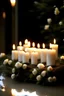 Placeholder: Mach ein Romantisches Bild mit langleblige infinity Blumen mit eleganten Stab Kerzen in weiss tone im Winter