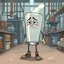 Placeholder: an very sad transparent drinking glas man with legs and shoes, working clothes, in a factory, nobody cares about the empty glas, that is why he is so sad :( , he had worked 30 years in the factory and never had a salary increase, tears in his eyes, cartoon style