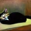 Placeholder: oil portrait of a Cat sleeping in a Black sofa by Monet 8k