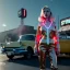 Placeholder: Ultra Realistic retro sci-fi, explosion Supermarket parking scene, 1960 year, blonde mistery woman, sweet scarlet Johansson face, perfect iris, glow eyes, face makeup, tight latex coat; many panic people, Retro sci-fi style, soft color, highly detailed, unreal engine 5, ray tracing, RTX, lumen lighting, ultra detail, volumetric lighting, 3d, finely drawn, high definition, high resolution.