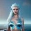 Placeholder: [Sea Elf] [Maormer] Queen with [white hair] and [blue skin] on a ship fantasy realism