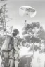 Placeholder: year is 1966 (a bunch of school kids) see ufo flying over tall pine trees, concept art, by Asaf Hanuka, by Weta Digital, Electric Colors, Screen Space Global Illumination, in a symbolic and meaningful style,