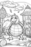 Placeholder: HAPPY NEW YEAR CELEBRATION coloring page for kids,Turtle carries lantern in New Year garden, thick outline, low details, no shading, no color