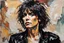 Placeholder: palette knife portrait of Chrissie Hynde in black leather, in the Expressionist style of Egon Schiele, Oskar Kokoschka, and Franz Marc, highly detail hair and facial features, in muted natural colors with fine detail outlining