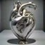 Placeholder: stainless steel sculpture of human flesh-like heart formed by human bodies