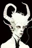 Placeholder: young satyr male albino alchemist with goat horns in the style of Aubrey Beardsley