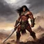 Placeholder: In the desolate steppe, Conan stands tall, Fierce eyes blazing, his grip tight on a warhammer's thrall. His hair wild, the wind whipping through, A warrior's gaze, piercing and true. Muscles honed by battles fought, Scars etched on his face, lessons hard-wrought. Warhammer gleaming, a weapon of might, Conan embodies strength, a force to ignite. Defiance and resilience in his every stance, A symbol of justice, ready to advance. With untamed power and unwavering will, Conan's legend grows, his des