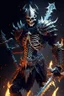 Placeholder: dark armored skeleton warrior with legendary burning halberd