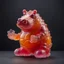 Placeholder: Jelly sculpture of an jolly anthropomorphic hippopotamus made of jelly, minimal, jelly art, hyperrealistic, dark background